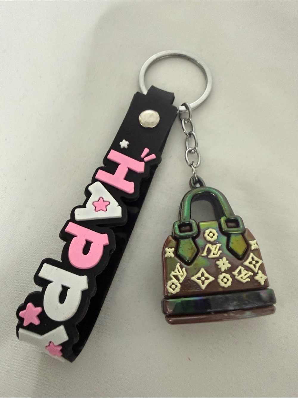 Fashion Jewelry Black Pink Keychain with Novelty Purse Charm